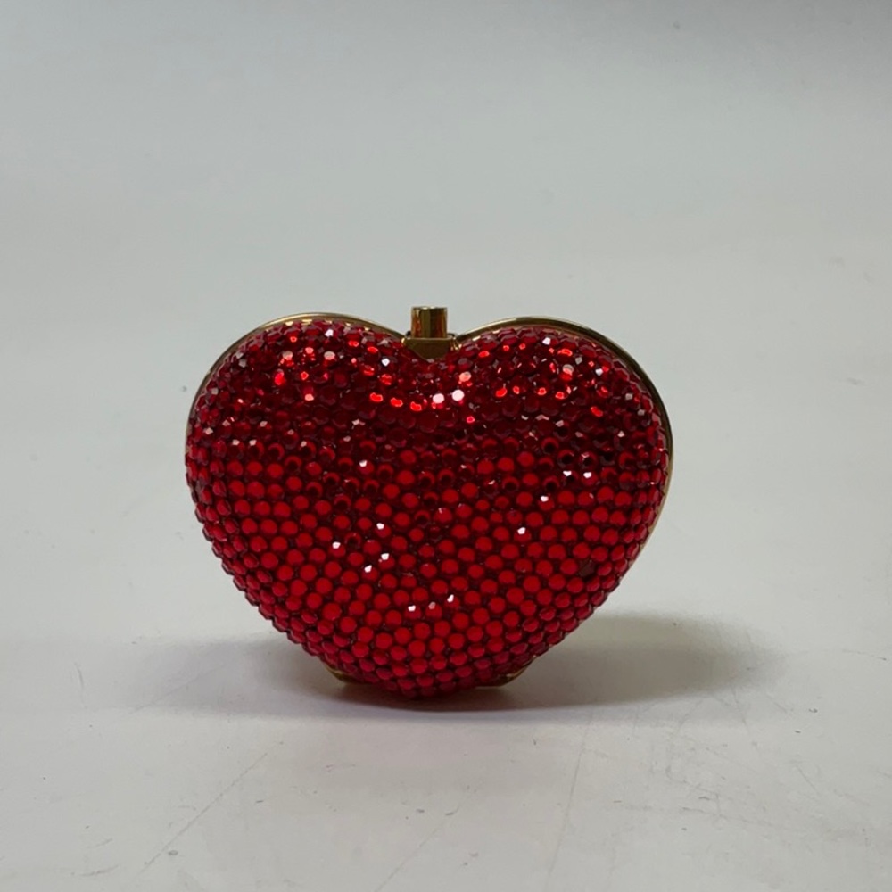 Judith Lieber miniature heart pillbox w/ Swarovski crystals, goldtone hardware